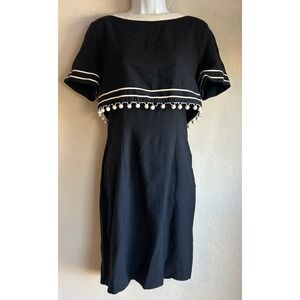 Vintage Leslie Lucks Dress 12 Black White Pom Pom Classic Coastal Preppy 80s 90s